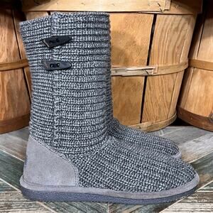 Bearpaw Crochet 2 Claw Woven Gray Knit Shearling Insole Pull On Boots Womens 8